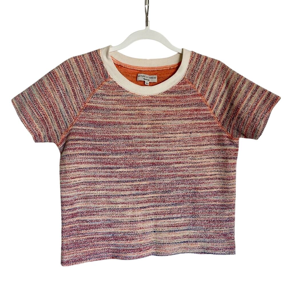 Texture & Thread Madewell Casual Chic Tweed Striped Terry Cloth Short Sleeve Top